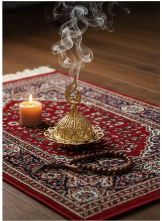 مبخرة بخور ذهبية بتصميم عربي فاخر – مبخرة معدنية مزخرفة من الحديد عالي الجودة مع غطاء قابل للإزالة – لتعطير الجو ونشر الروائح العطرية بالتساوي – قطعة ديكور فاخرة للمنازل والمناسبات – هدية مثالية للأصدقاء والعائلة - Image 3